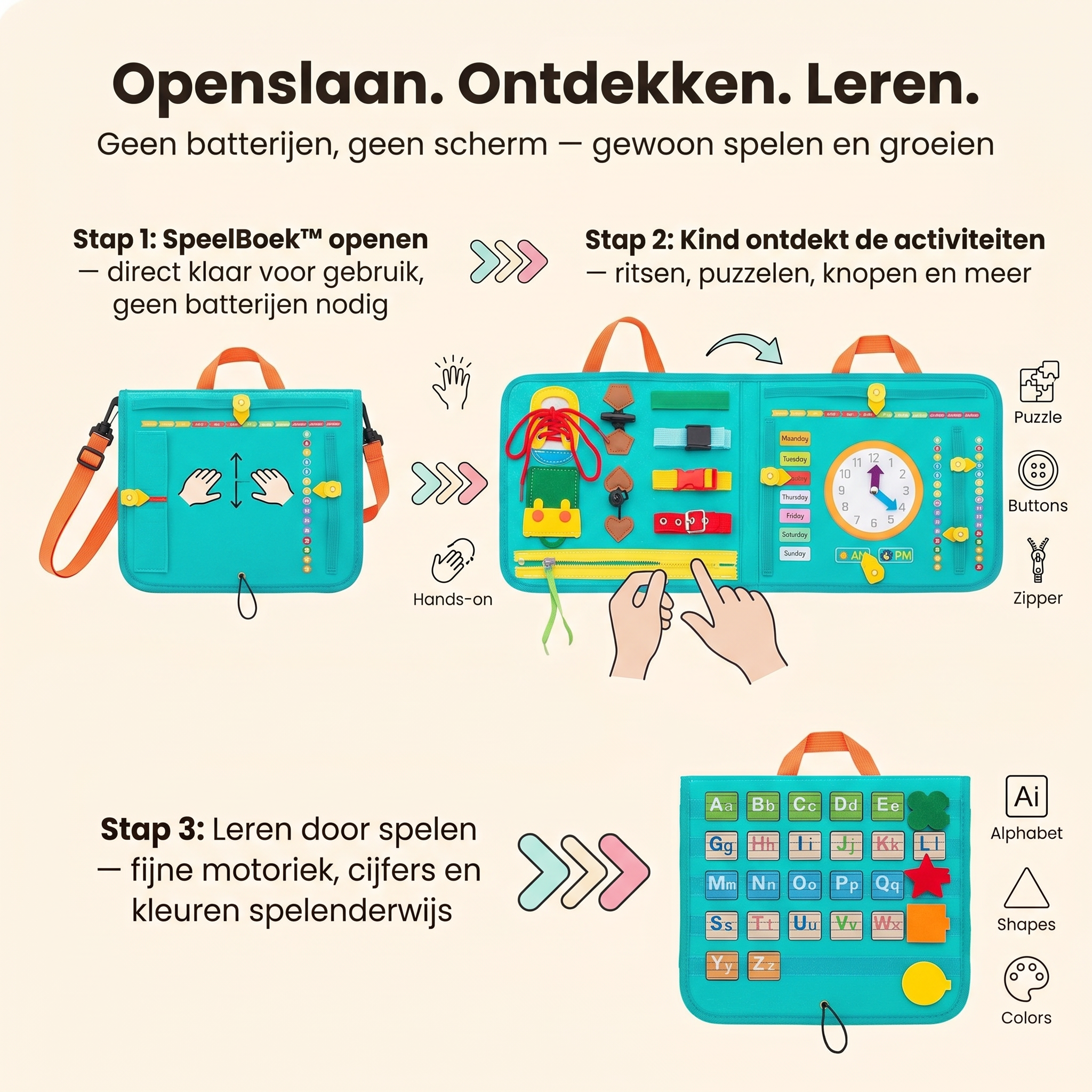BusyBook™ - Leren door spelen. Elke pagina een nieuwe ontdekking.