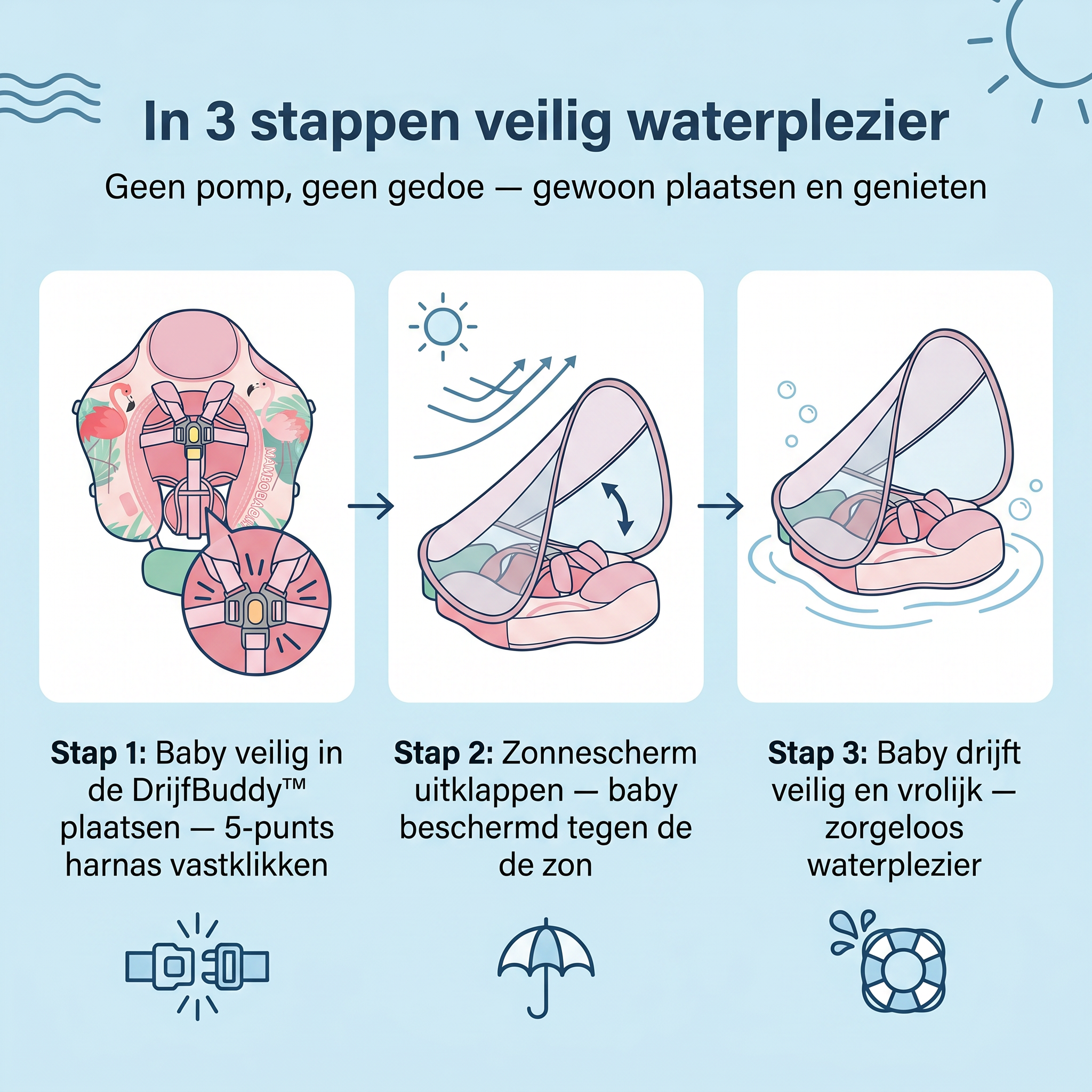 DrijfBuddy™ - Veilig in het water. Koel in de zon.